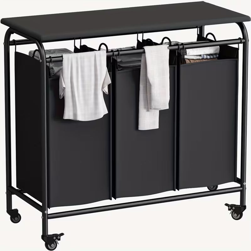 3-Bag Heavy Duty Rolling Laundry Sorter Cart with Ironing Board