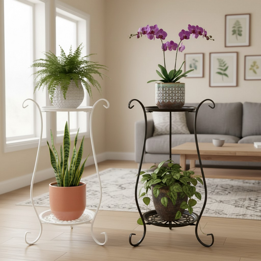 Two-Tier Metal Plant Stand – Double Layer Iron Flower Rack for Indoor & Outdoor Plants