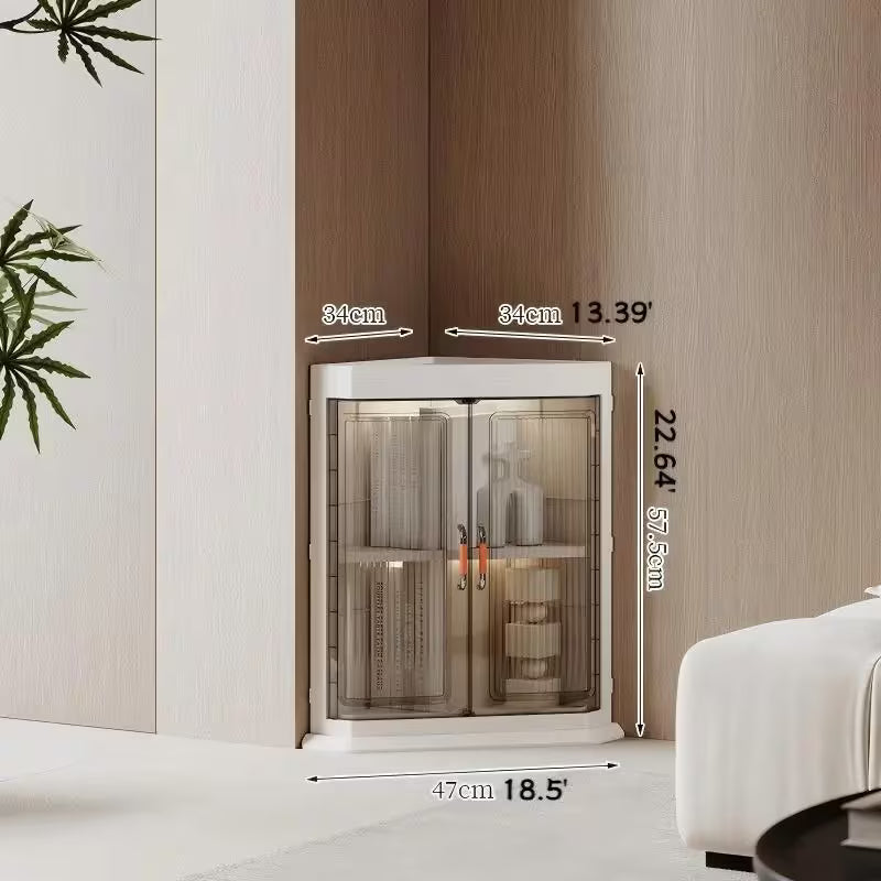 3-Tier Foldable Stackable Corner Storage Cabinet with Transparent Doors