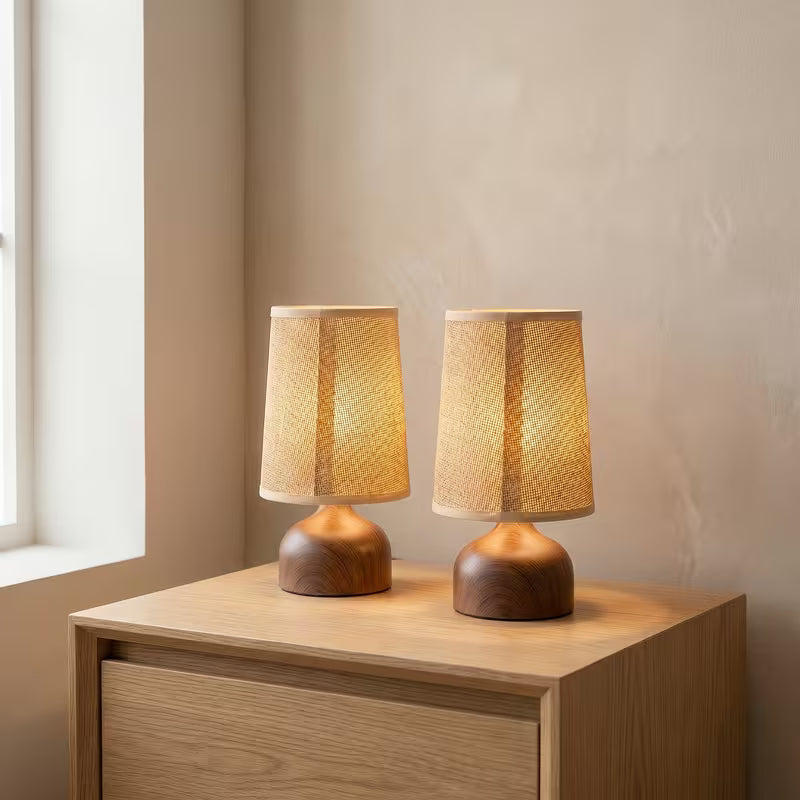 Wireless Rechargeable Wooden Table Lamp with Linen Shade