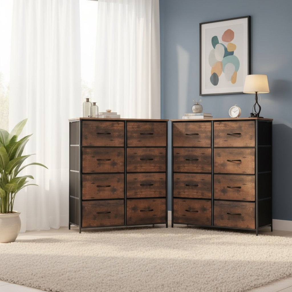 8-Drawer Metal Frame Dresser Wall-Mountable High-Feet Quick-Assembly Bedroom Storage