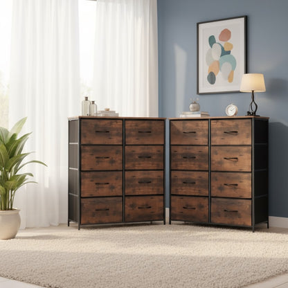 8-Drawer Metal Frame Dresser Wall-Mountable High-Feet Quick-Assembly Bedroom Storage