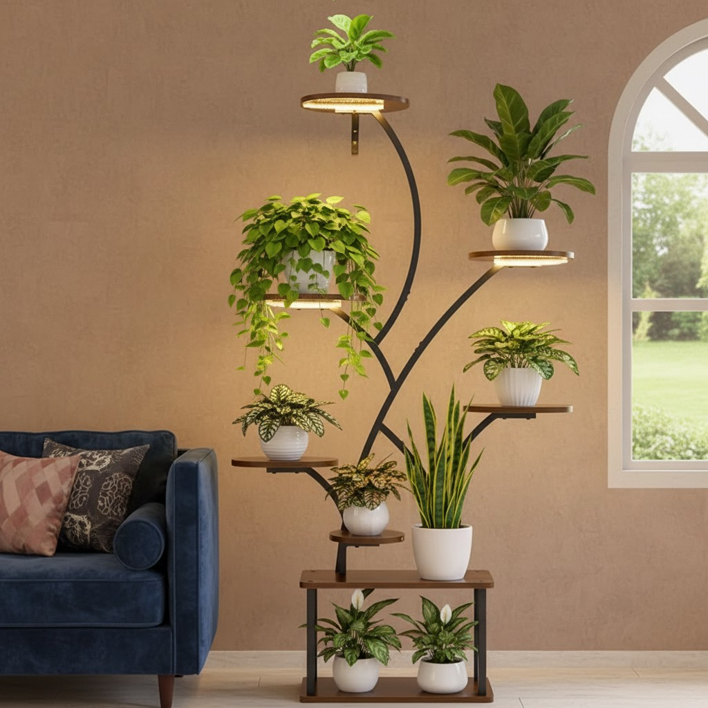 Metal 8-Tier Corner Plant Stand | Indoor Tree-Shape Plant Shelf