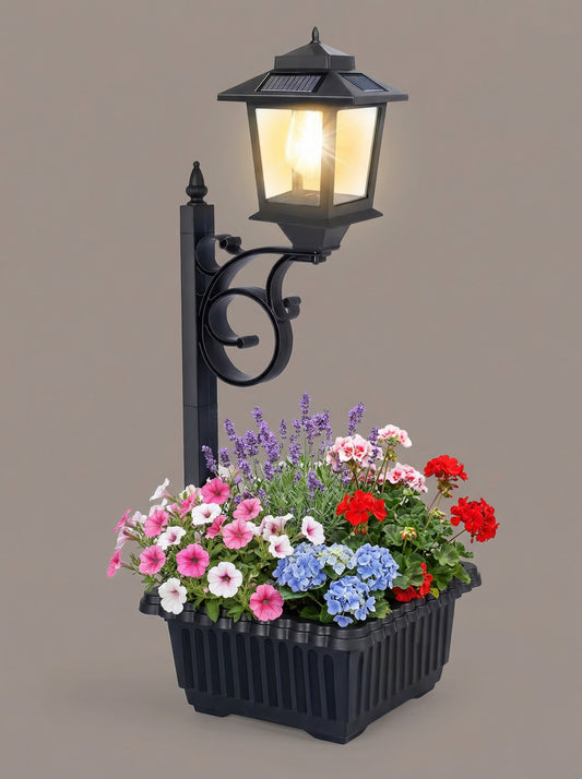 Solar Lamp Post with Flower Pot – Outdoor Garden & Patio Light – Multi Pack