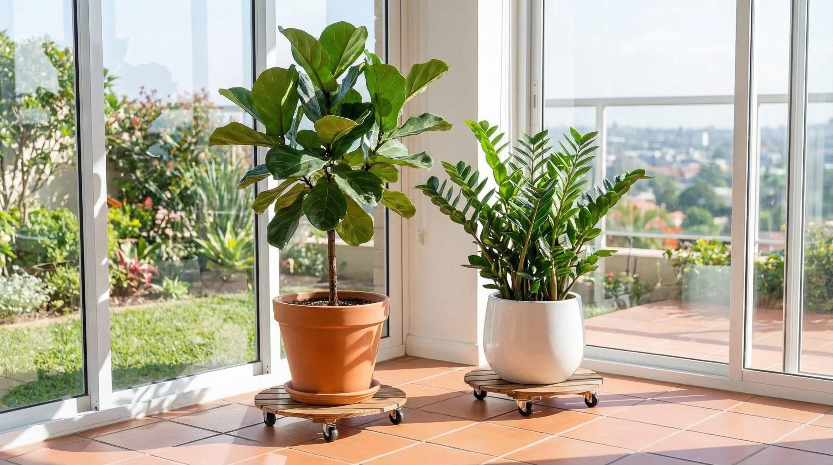 Rolling Wood Caddy with Lockable Wheels – 2 Pack Heavy Duty Pot Stand