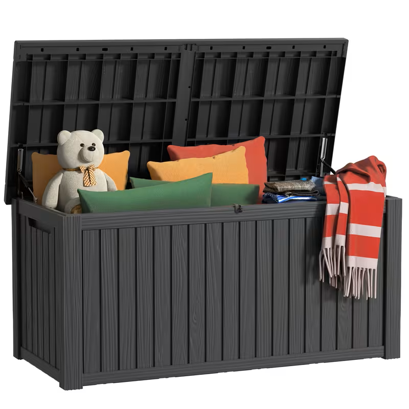 75 Gallon Heavy-Duty Outdoor Deck Box – Waterproof Patio Storage Box with Hinged Lid, Lockable & Easy Assembly