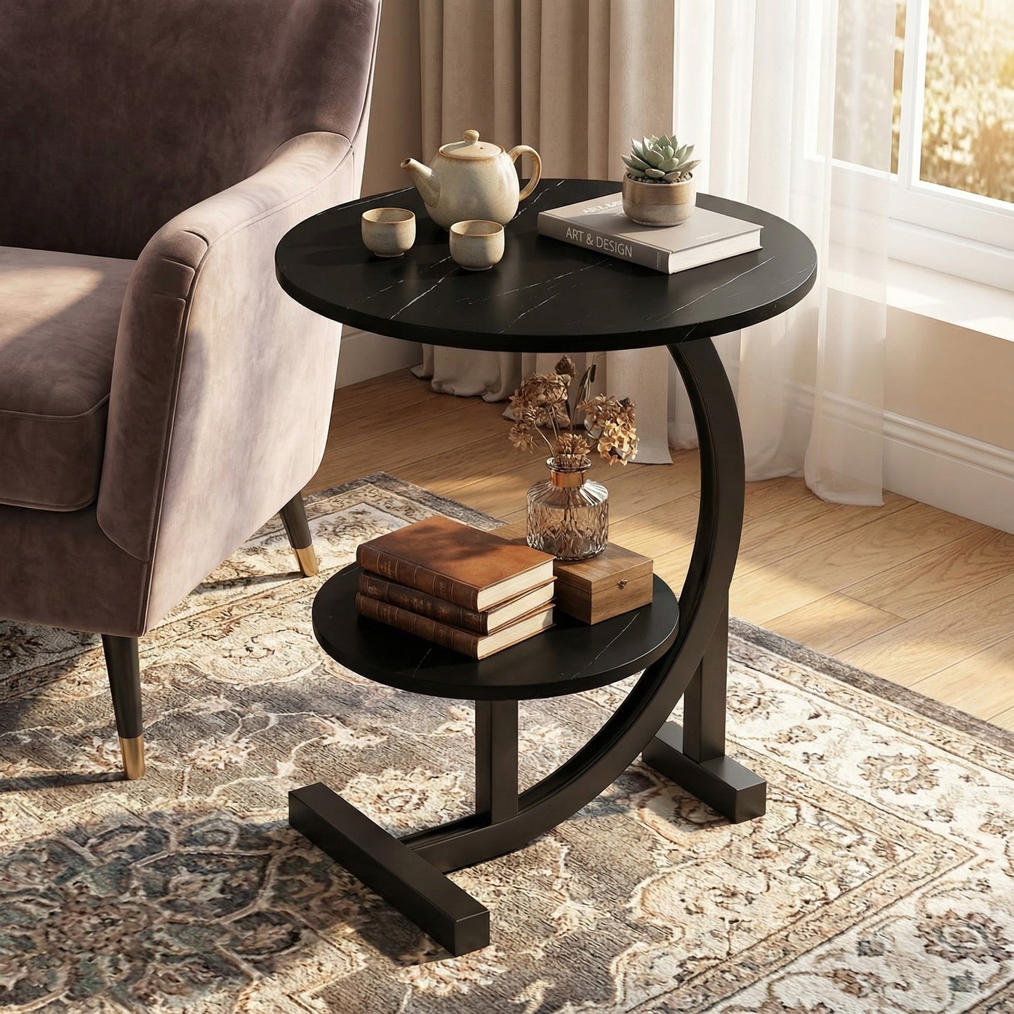 Modern Side Table – Round, C-Shape & Petal Designs | Sofa End Table with Metal