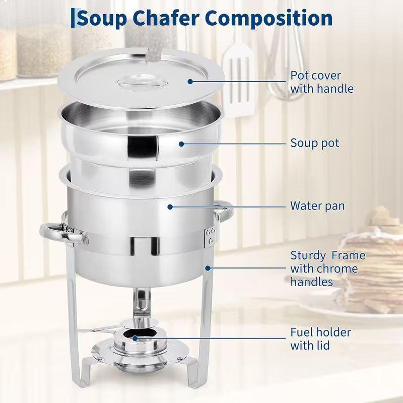 2-Pack 7-Quart Stainless Steel Round Soup Chafing Dish Set