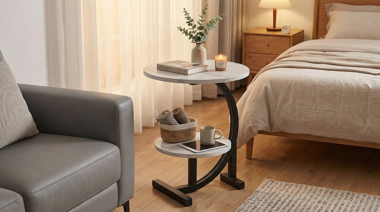 Modern Side Table – Round, C-Shape & Petal Designs | Sofa End Table with Metal