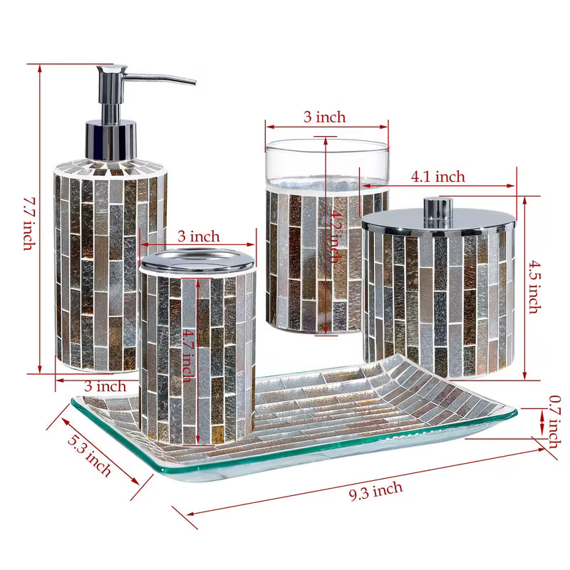 5-Piece Decorative Mosaic Glass Bathroom Accessories Set