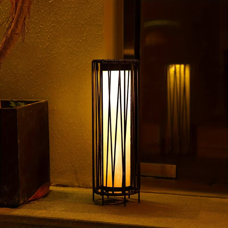 Outdoor Solar Floor Lamp with Rattan Decor Shade