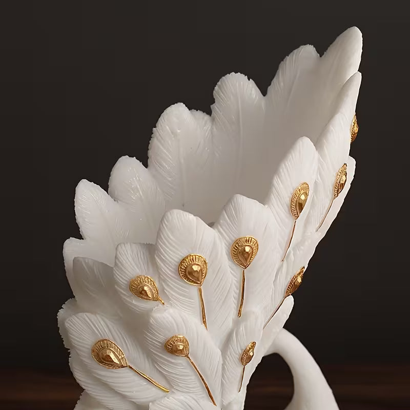 6.7-Inch Elegant White Peacock Hand-Painted Resin Decorative Vase