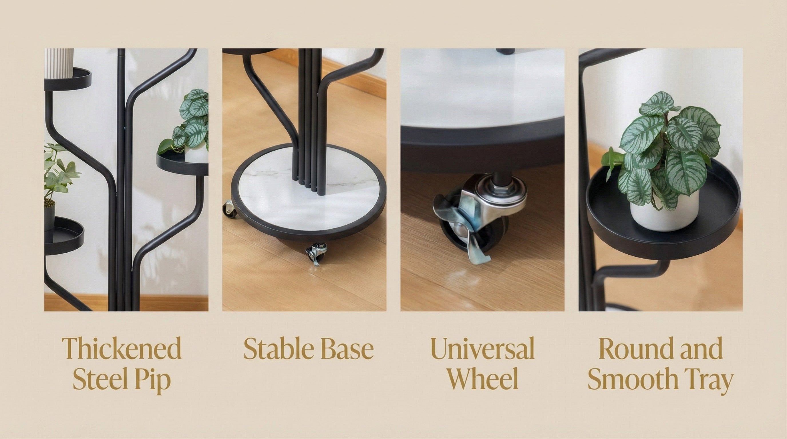 5-Tier Metal Plant Stand with Wheels, Rolling Indoor Outdoor Planter Shelf