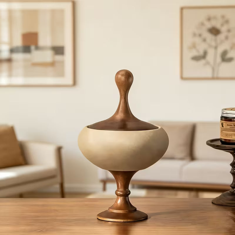 Ceramic Storage Jar with Solid Wood Lid