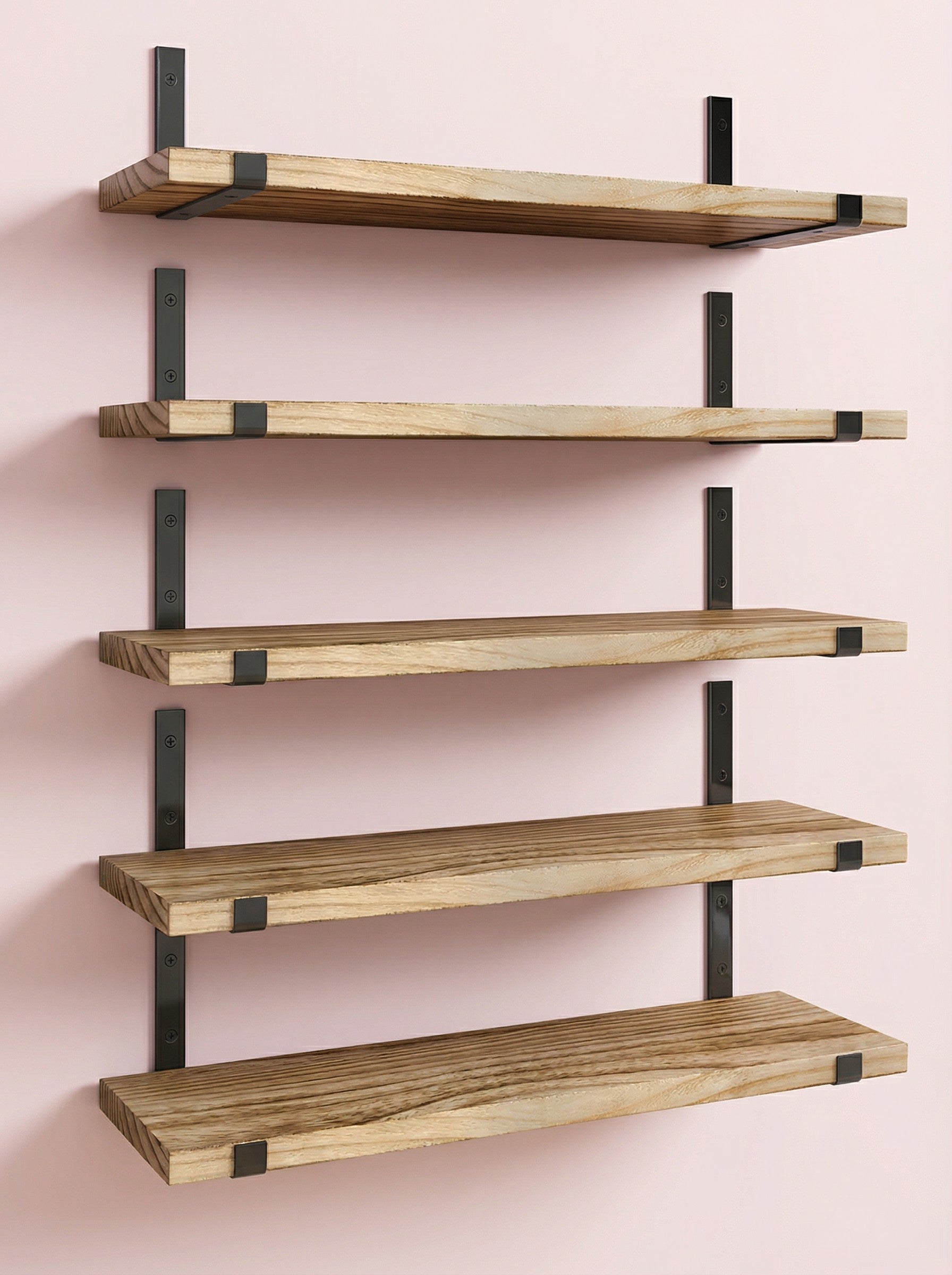 Wood Wall Shelves 15.8” with Metal Brackets – Rustic Floating Shelves | 5/8 Pack
