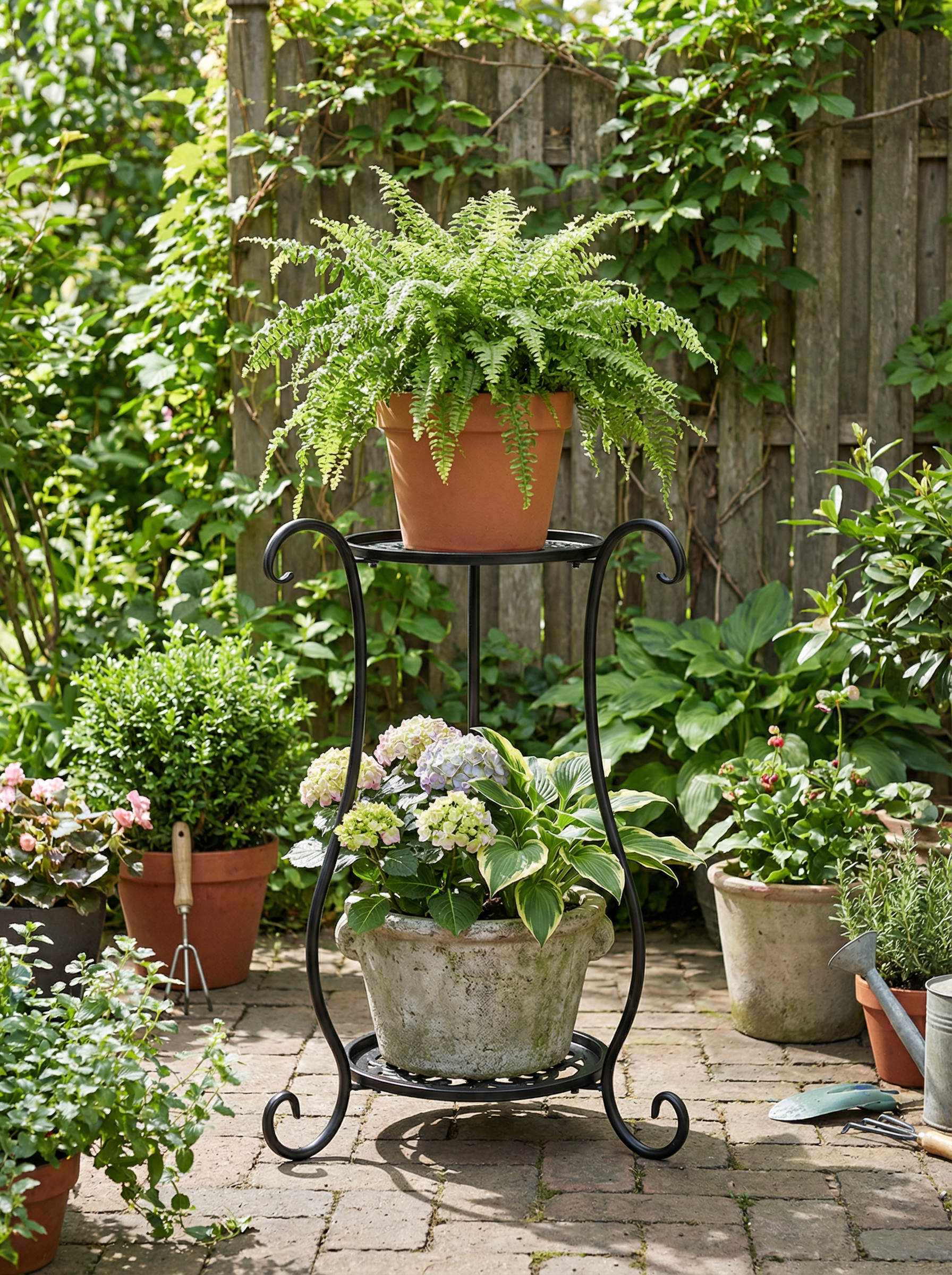 Two-Tier Metal Plant Stand – Double Layer Iron Flower Rack for Indoor & Outdoor Plants