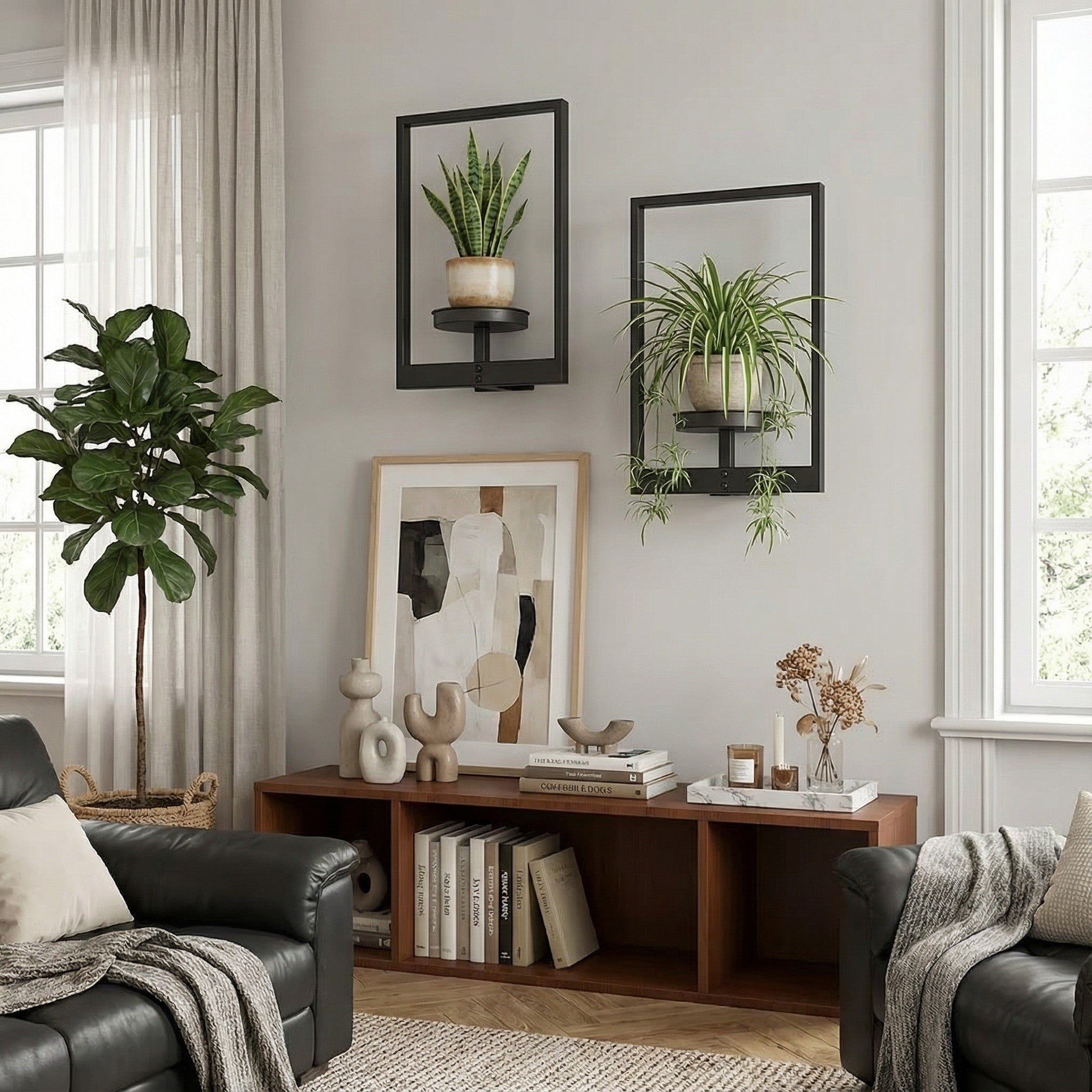 Metal Wall Frame Set with Shelf, Window-Style Holder for Small Pots & Home Decor