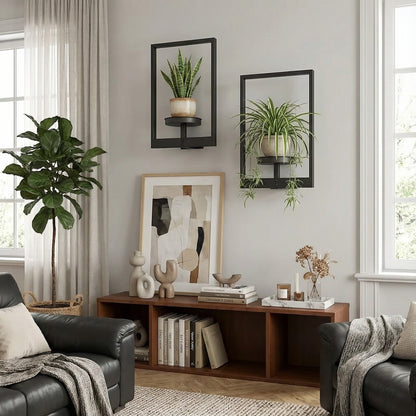 Metal Wall Frame Set with Shelf, Window-Style Holder for Small Pots & Home Decor