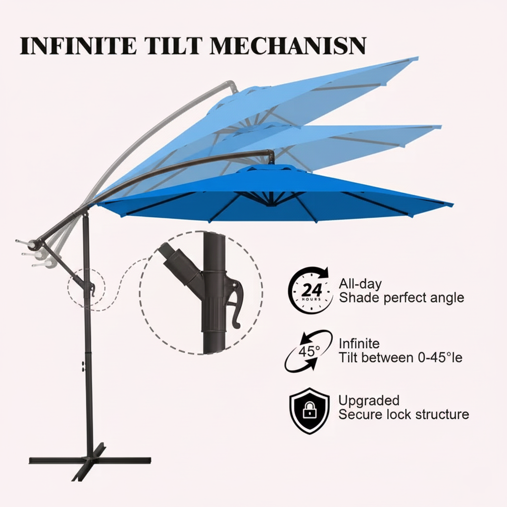 10 ft Cantilever Patio Umbrella with Crank – Multiple Colors