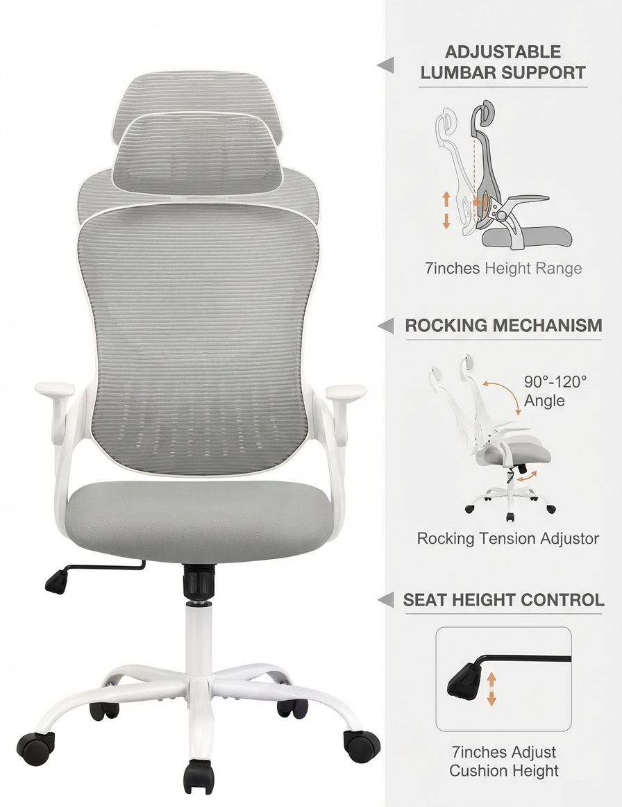 Ergonomic Mesh Office Chair – Multi Color High Back Chair with Lumbar Support