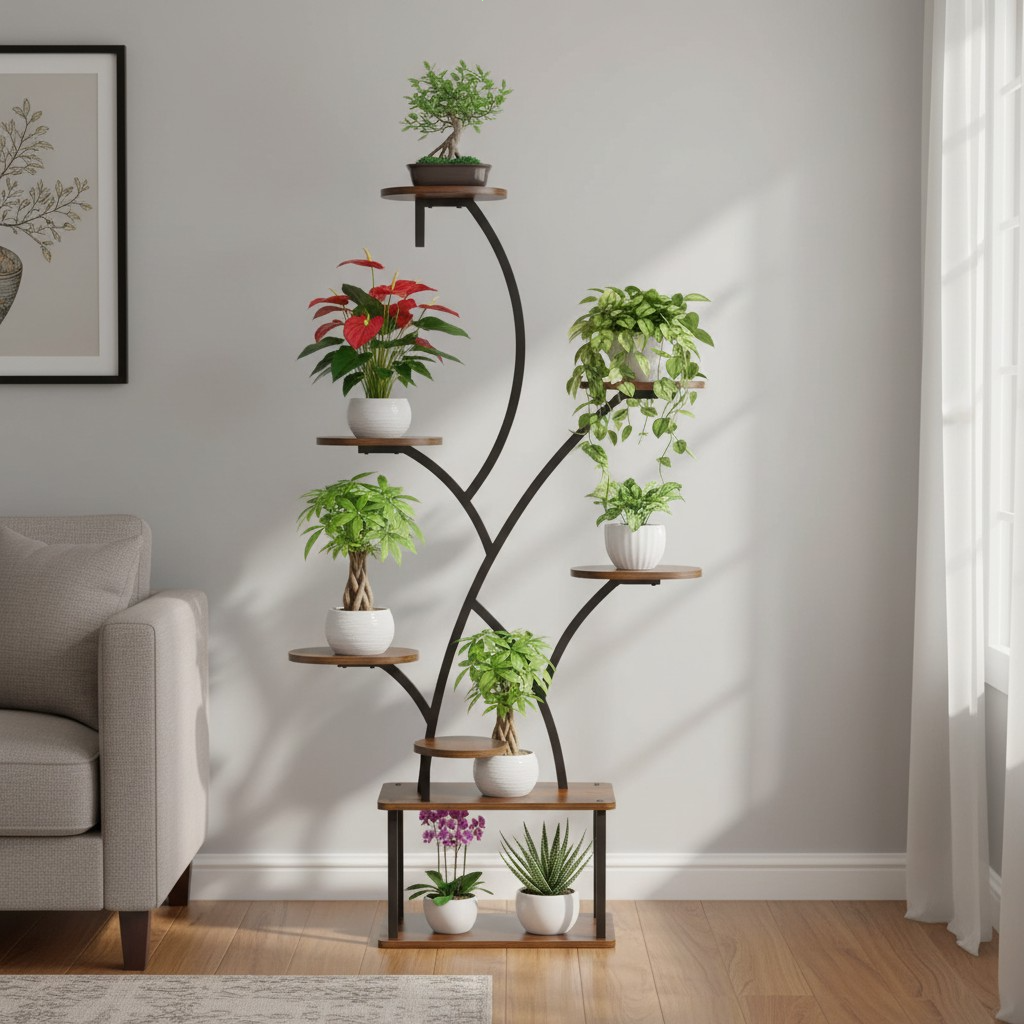 Metal 8-Tier Corner Plant Stand | Indoor Tree-Shape Plant Shelf