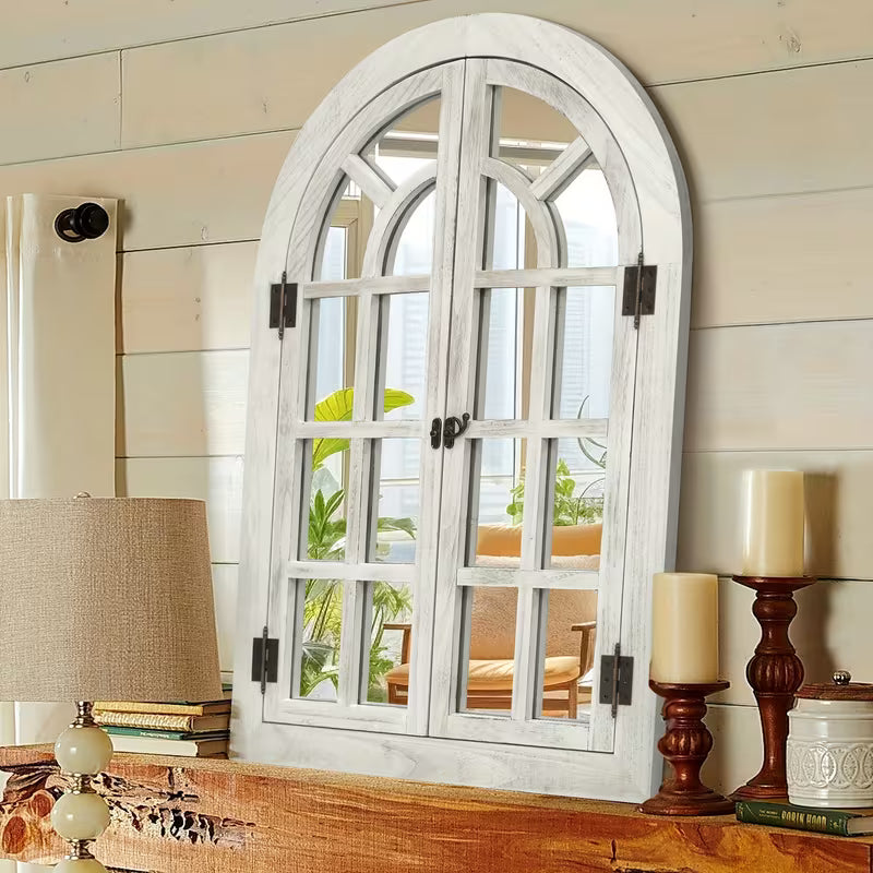 Arched Wood Frame Window Wall Mirror Farmhouse Decor