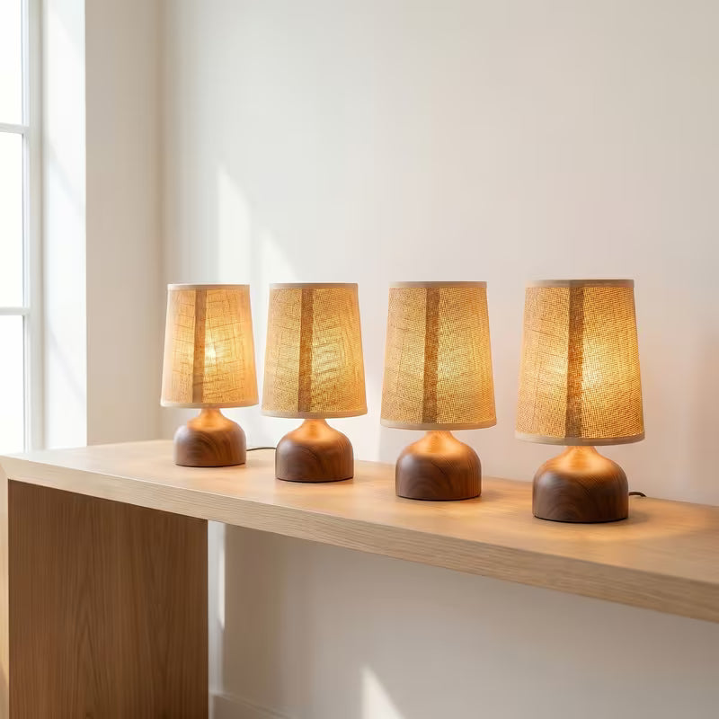 Wireless Rechargeable Wooden Table Lamp with Linen Shade