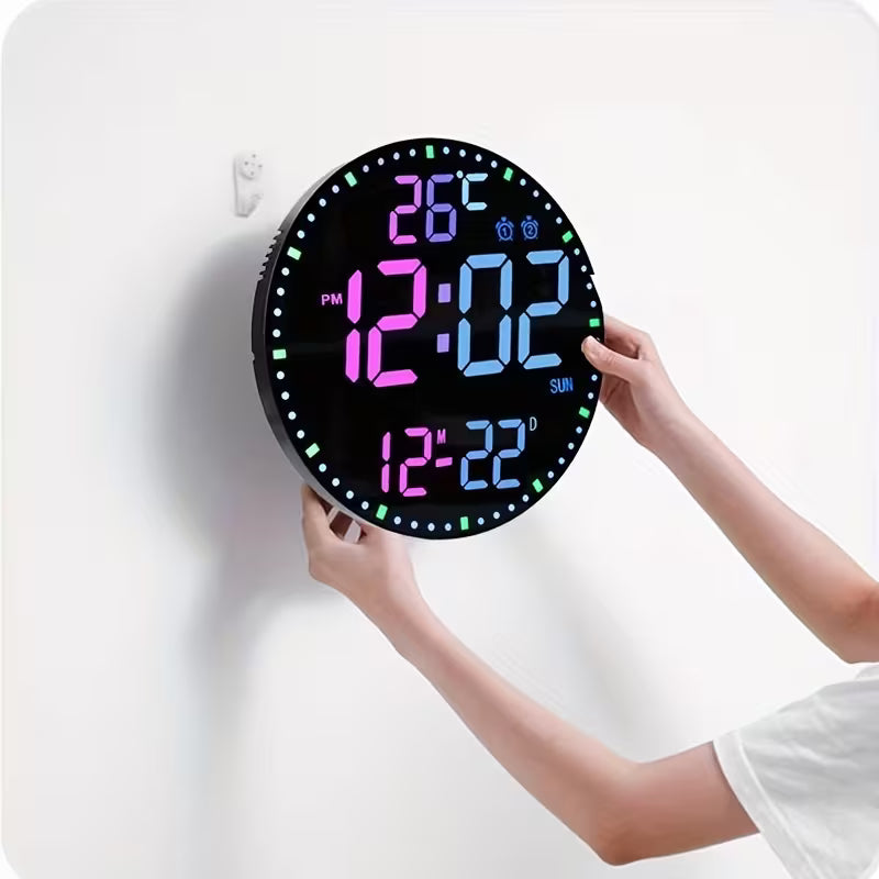 Round LED Mirror Wall Clock with USB Timer for Home and Office