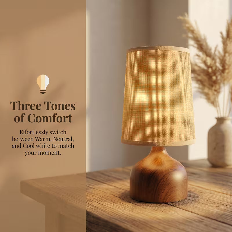 Wireless Rechargeable Wooden Table Lamp with Linen Shade