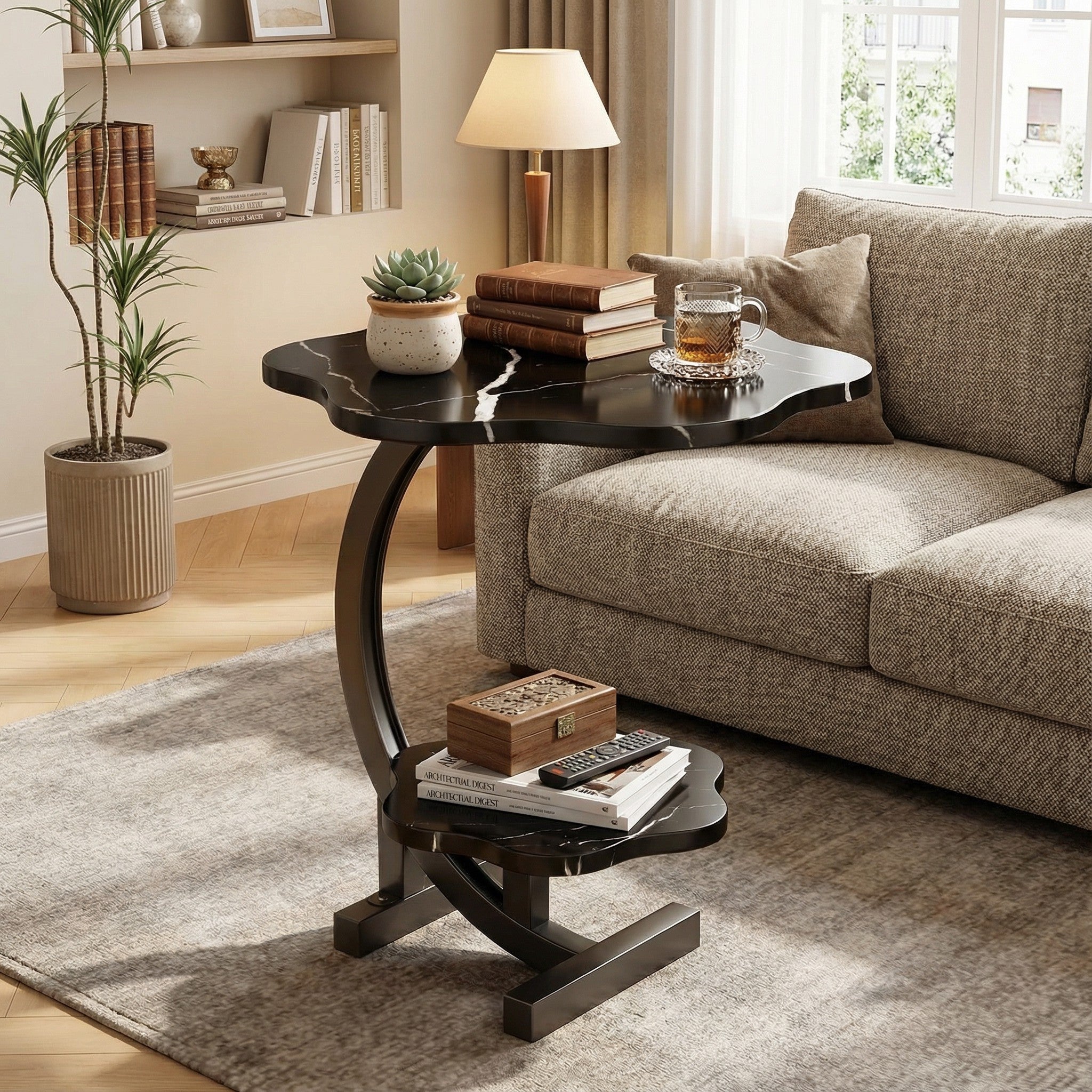 Modern Side Table – Round, C-Shape & Petal Designs | Sofa End Table with Metal