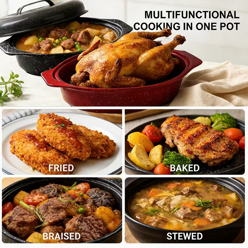 Oval Enamel Roasting Pan with Lid Baking Dish Turkey Roaster