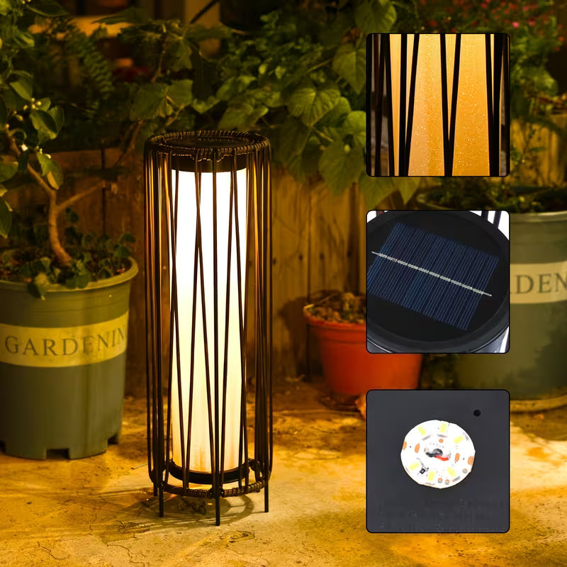 Outdoor Solar Floor Lamp with Rattan Decor Shade