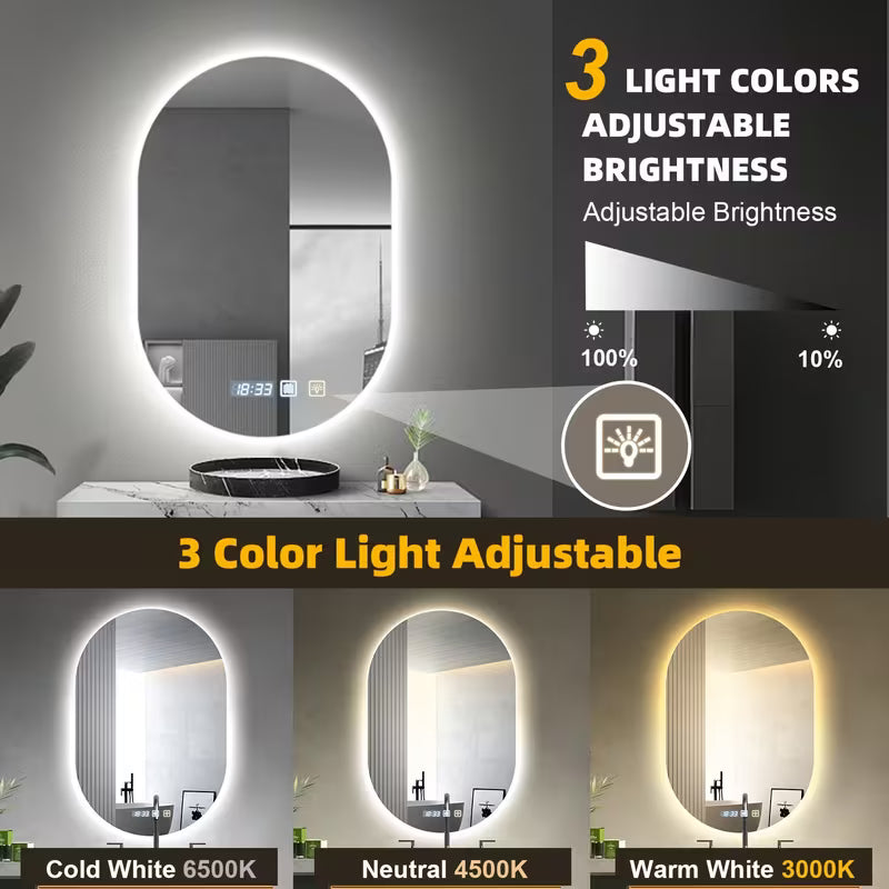 30x20 in LED Bathroom Mirror with Anti-Fog and Lights