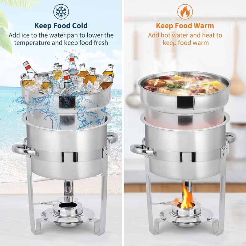 2-Pack 7-Quart Stainless Steel Round Soup Chafing Dish Set