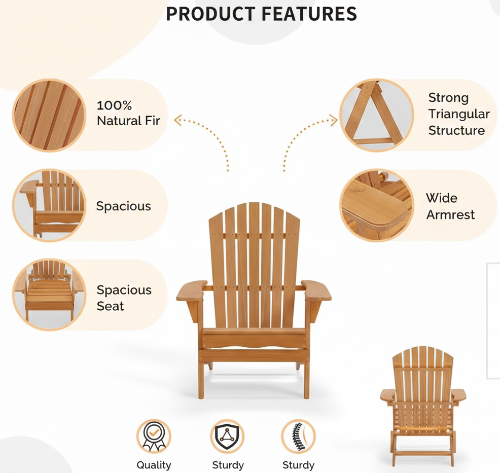 Folding Adirondack Chair – Outdoor Patio Yard Deck Beach Lawn