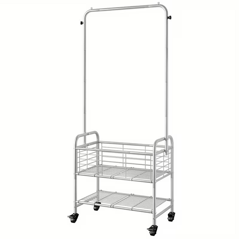 Rolling Laundry Sorter Cart with Hanging Rack and Shelf