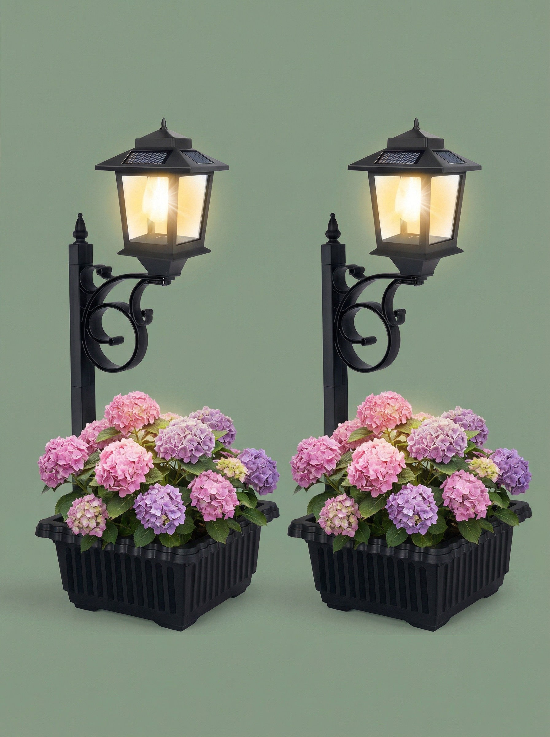 Solar Lamp Post with Flower Pot – Outdoor Garden & Patio Light – Multi Pack