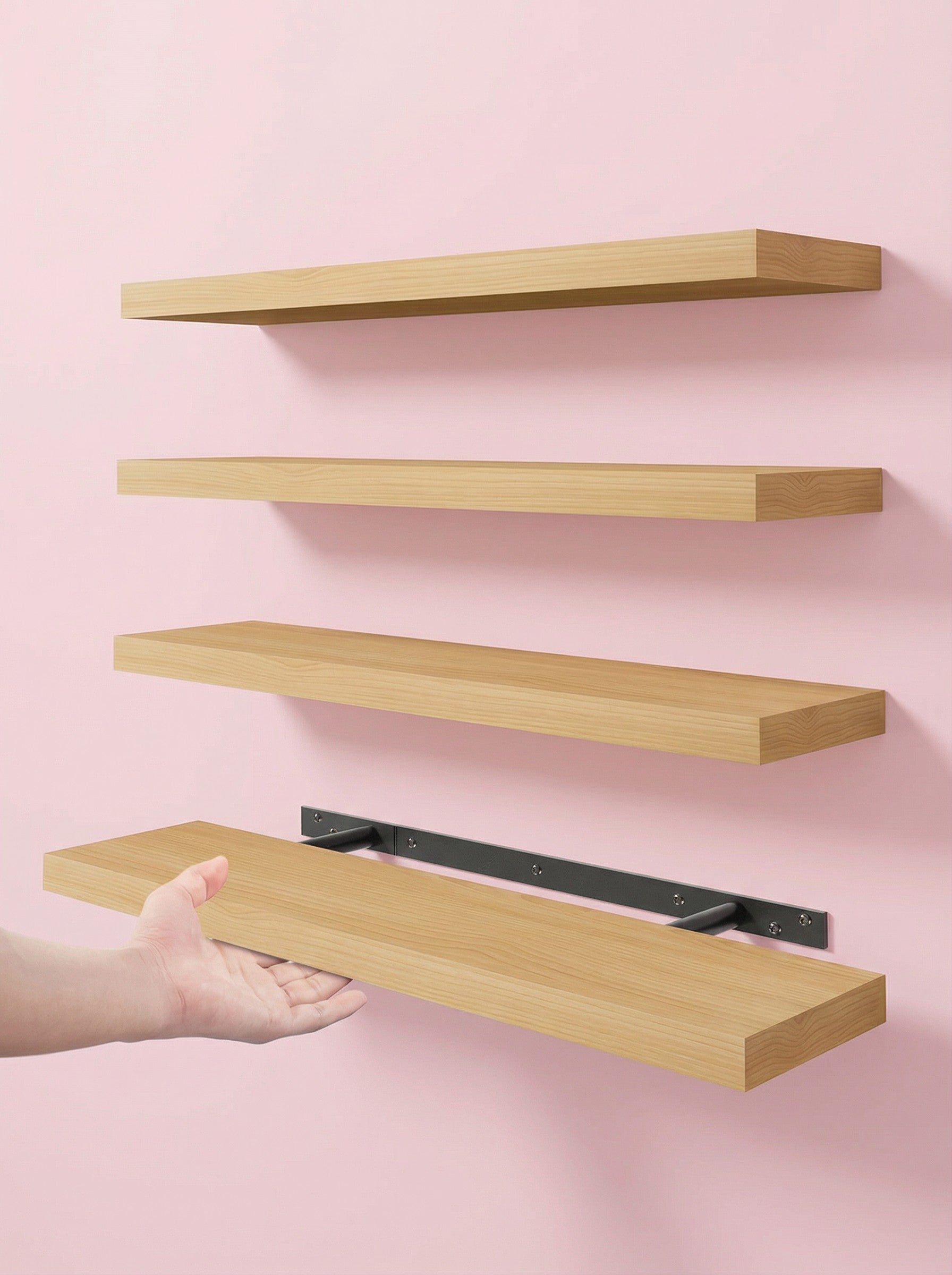 Floating Shelves Set of 4 – 15.8" Wall Shelves with Invisible Brackets