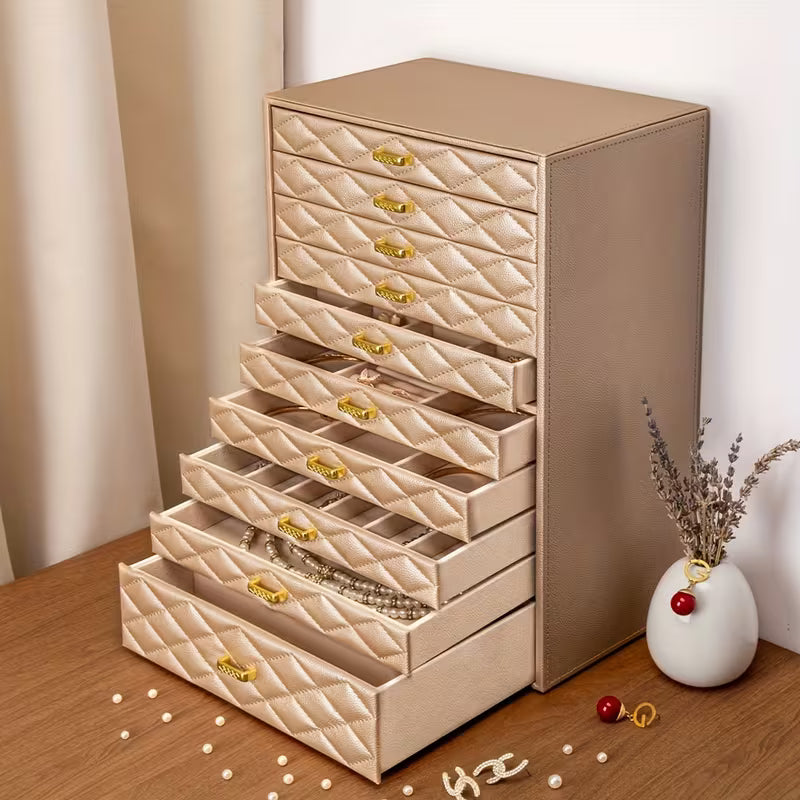 10-Layer Extra Large Faux Leather Jewelry Box Organizer