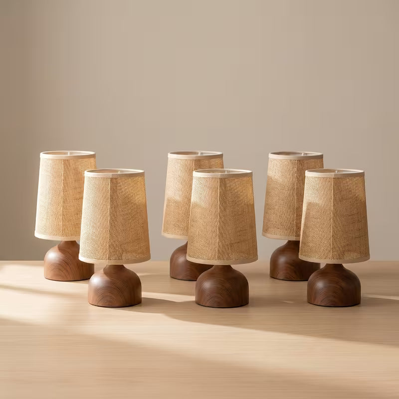 Wireless Rechargeable Wooden Table Lamp with Linen Shade