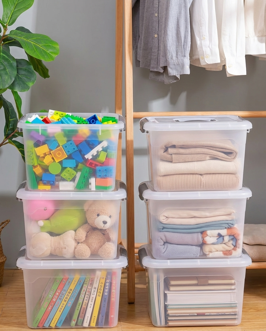 6PCS 8.5 Qt Clear Plastic Storage Boxes Stackable w Lock Lid & Handle