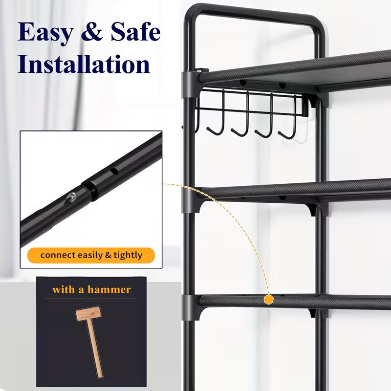 Multi Layers - Shoe Rack Organizer Column Storage Shelf Entryway w/ Hooks