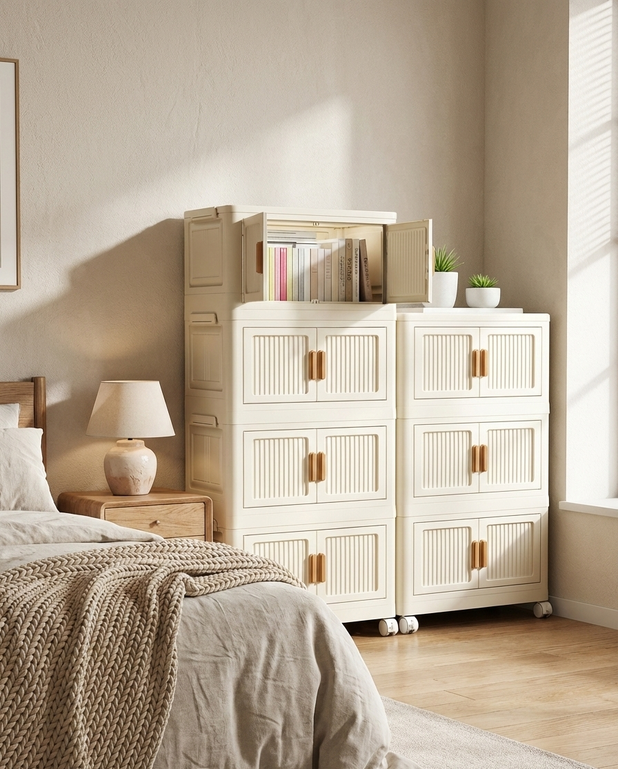 2-6 Layer Foldable Rolling Storage Bin Cabinet | Large Capacity Closet Organizer