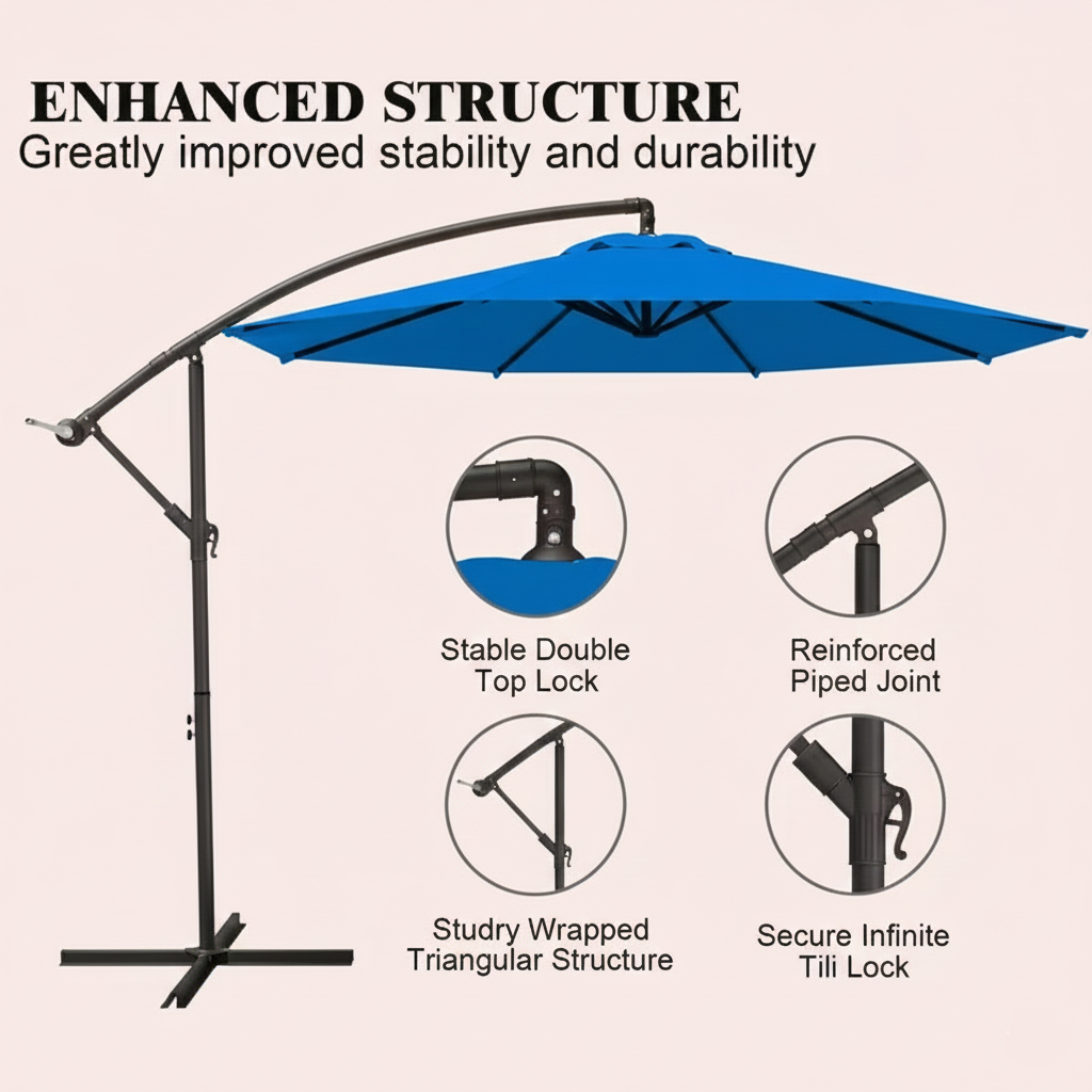 10 ft Cantilever Patio Umbrella with Crank – Multiple Colors