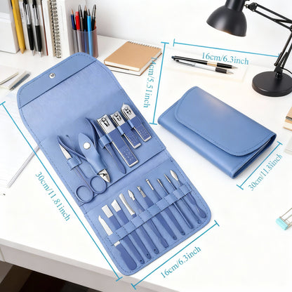 16-Piece Premium Stainless Steel Manicure & Pedicure Travel Kit