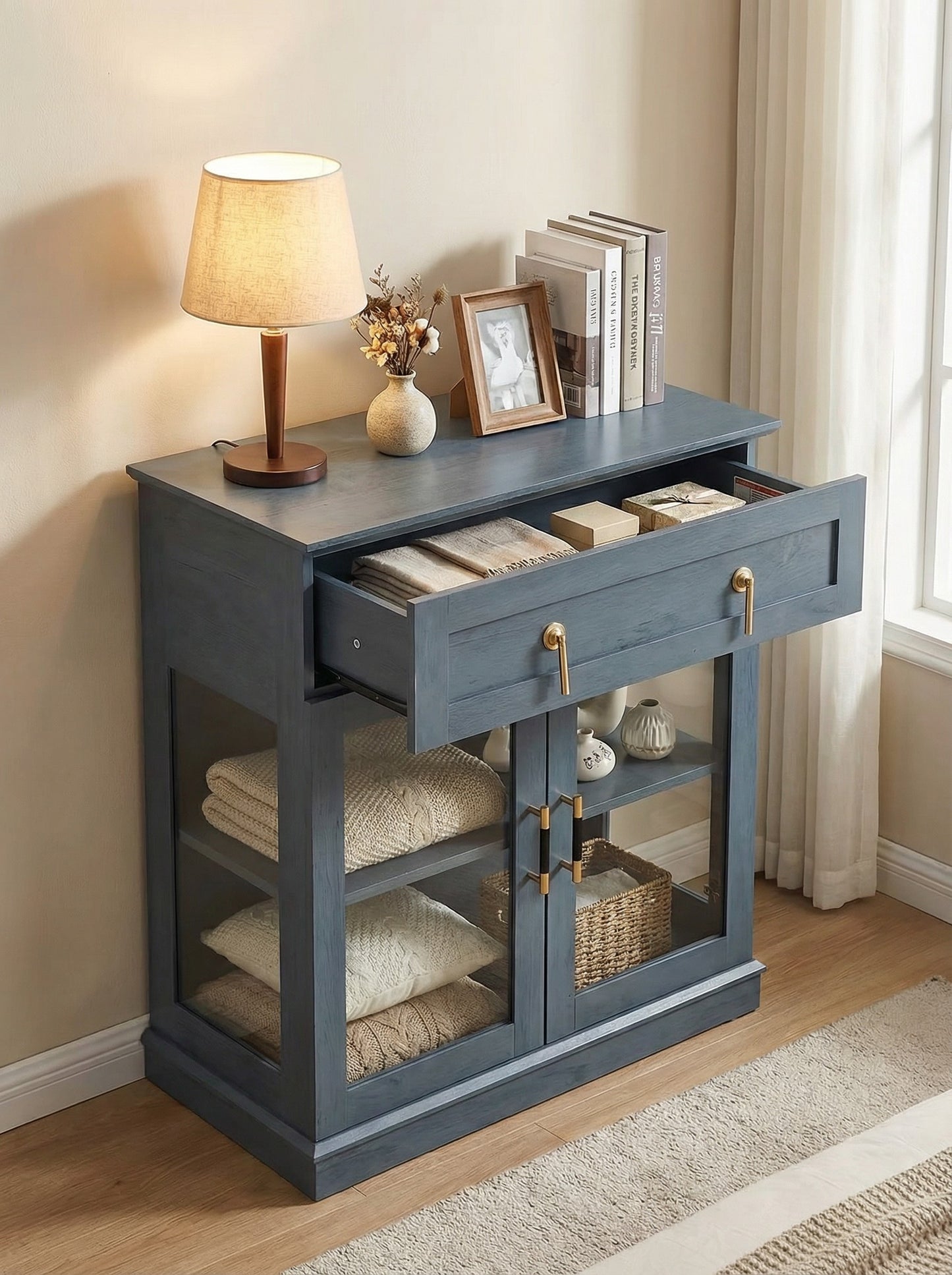 Modern Glass Door Cabinet – 3 Styles | Adjustable Shelves | Compact Storage Cupboard