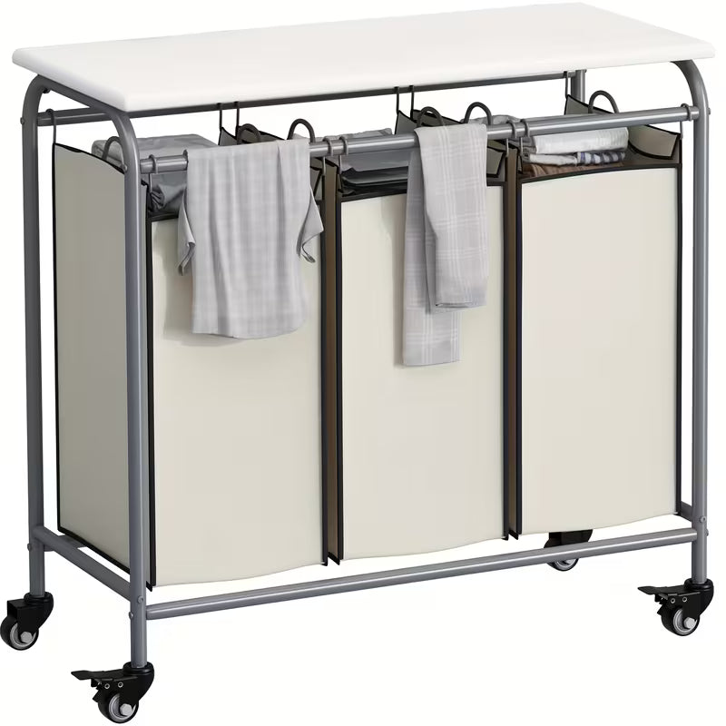 3-Bag Heavy Duty Rolling Laundry Sorter Cart with Ironing Board