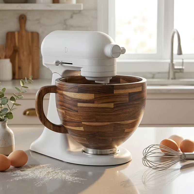 Natural Wood Stand Mixer Mixing Bowl with Side Grip