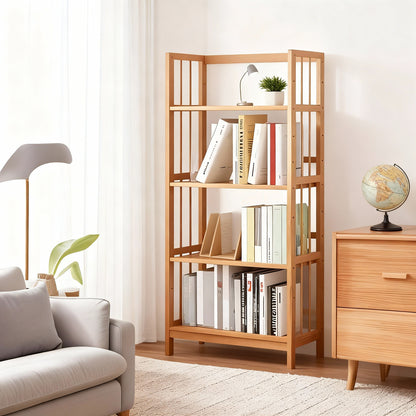 Tall Bamboo Bookshelf – Adjustable Shelves, Narrow Freestanding Storage Rack