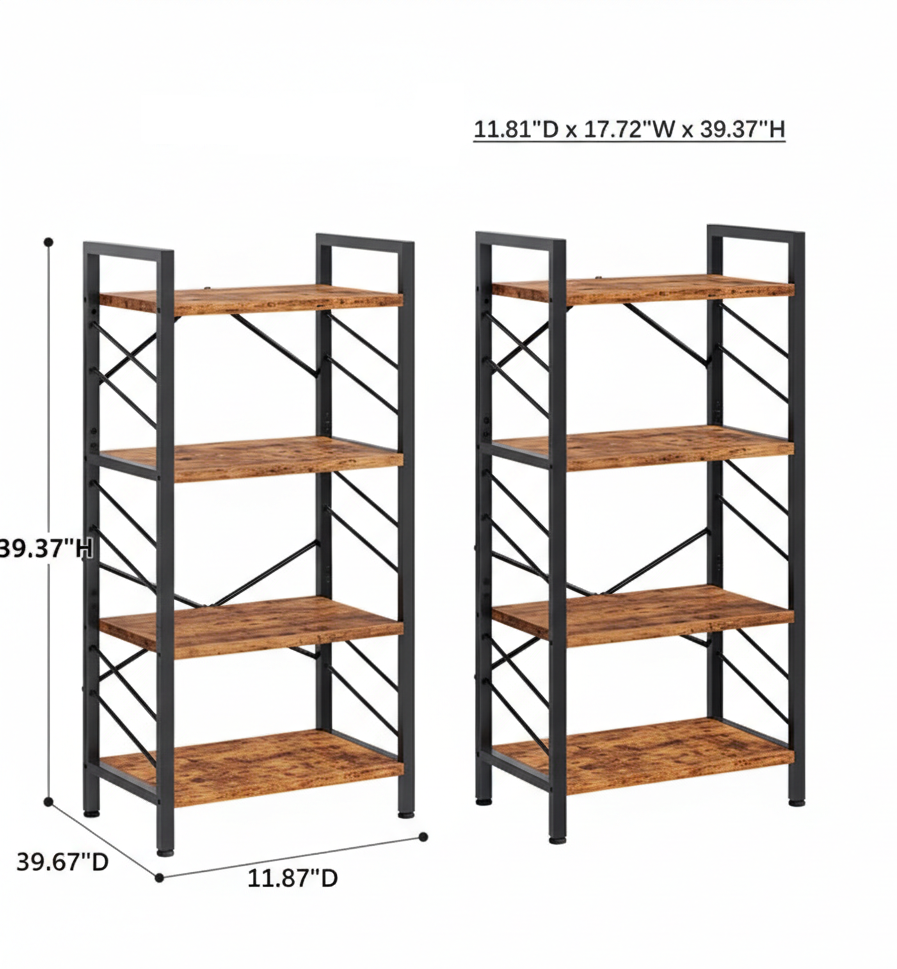 Industrial Bookshelf – /4/5/6/Triple-Tier Metal Storage Shelf